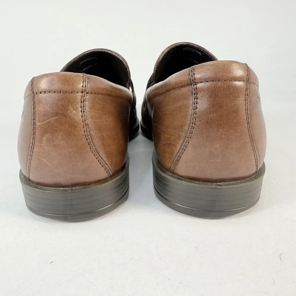 Ecco Men's Edinburgh Brown Leather Bicycle Toe Buckle Loafers EU 46 US 13